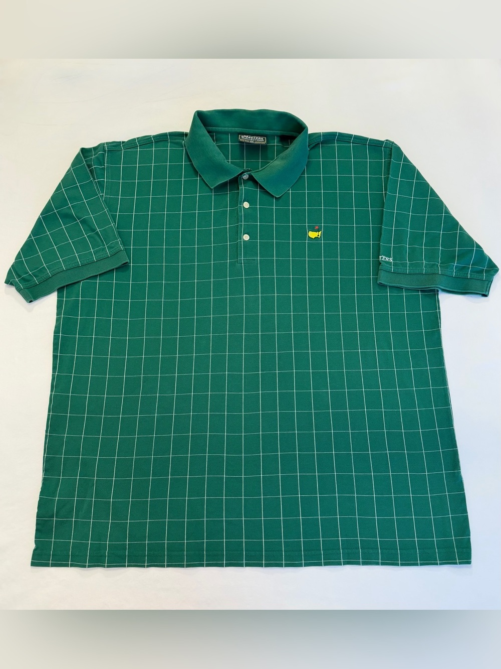 Vintage Masters Collection Green Windowpane Polo w/ Masters Logo & Sleeve XL/XXL
